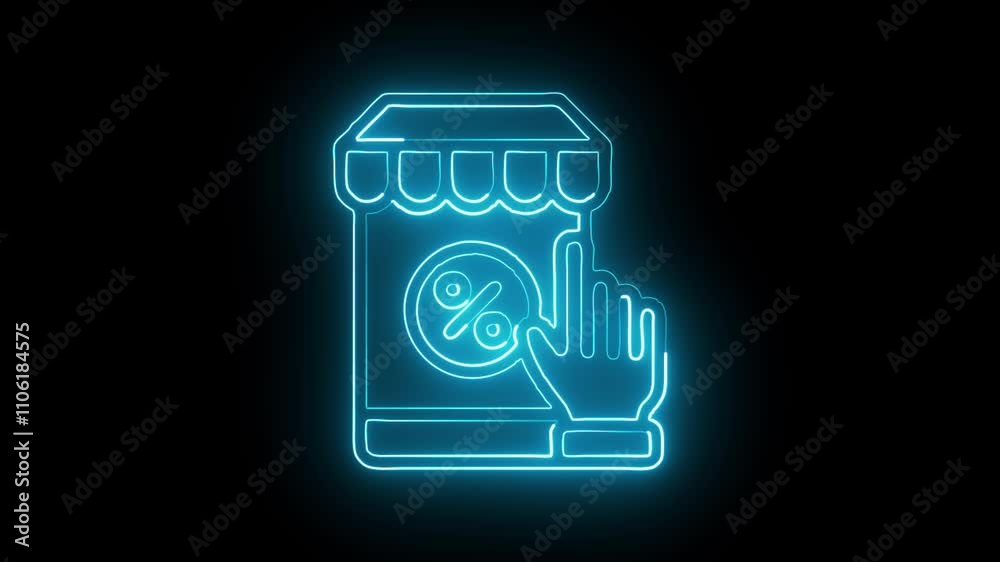 glowing neon mobile discount icon isolated on black background. HD video motion graphic animation glowing neon mobile discount icon isolated on black background. HD video motion graphic animation