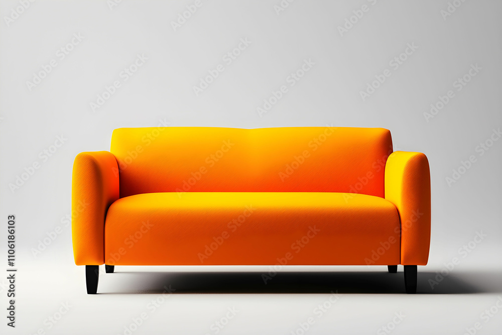 Bright Orange Sofa on Minimalist Background, Modern Interior Design Furniture for Contemporary Living Spaces, Stylish Home Decor Accent Piece Bright Orange Sofa on Minimalist Background, Modern Interior Design Furniture for Contemporary Living Spaces, Stylish Home Decor Accent Piece