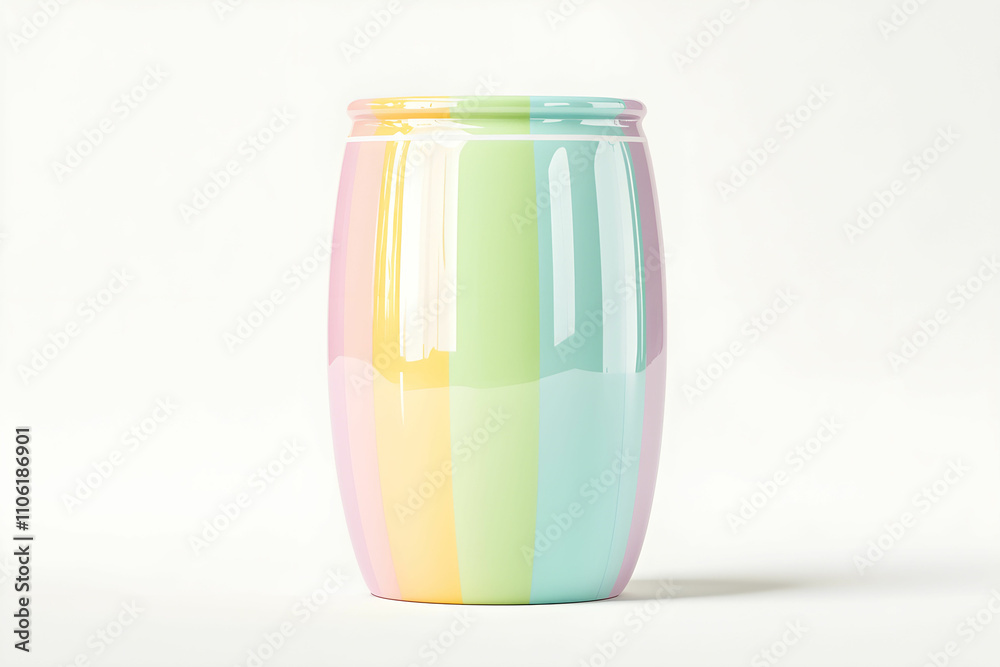 Colorful Pastel Jar with Smooth Finish in Soft Hues of Pink, Green, Blue, and Yellow Featuring a Glossy Surface on a Neutral Background Colorful Pastel Jar with Smooth Finish in Soft Hues of Pink, Green, Blue, and Yellow Featuring a Glossy Surface on a Neutral Background