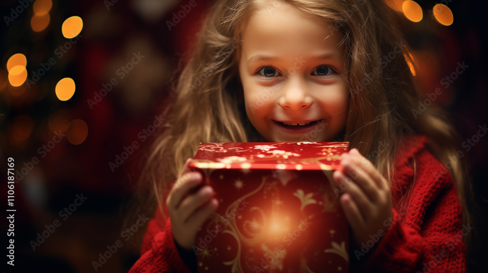 Little Girl Holding A Christmas Present Little Girl Holding A Christmas Present
