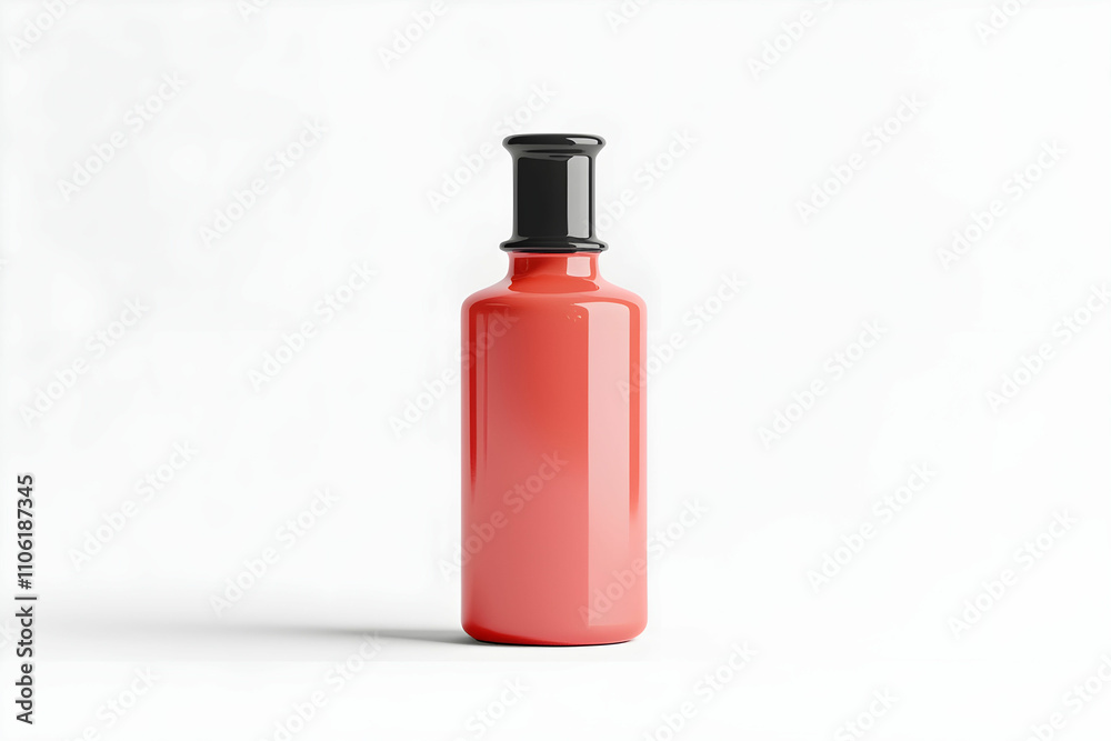 Elegant Red Bottle with Black Cap Isolated on a Light Background, Perfect for Packaging Design, Cosmetic Products, or Beauty Serums Display Elegant Red Bottle with Black Cap Isolated on a Light Background, Perfect for Packaging Design, Cosmetic Products, or Beauty Serums Display