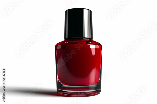 Elegant Red Nail Polish Bottle with Glossy Finish and Black Cap Isolated on White Background for Beauty and Fashion Designs