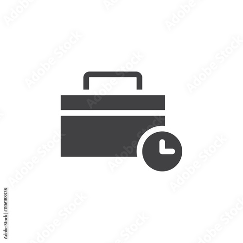 Briefcase with clock icon simple vector symbol