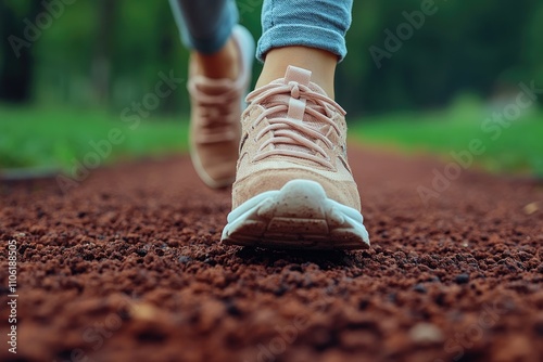 Close-up of a Person's Foot Wearing Pink Sneakers on a Path