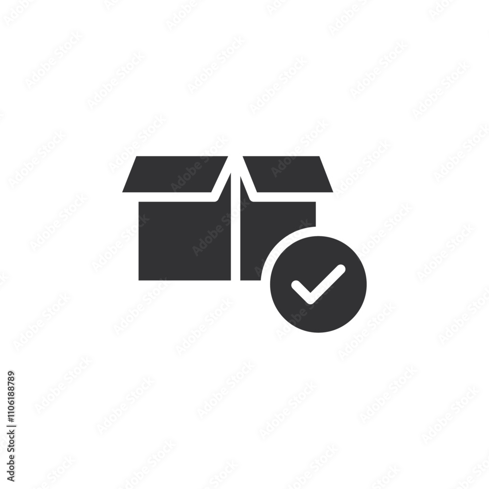 Cardboard box with check mark icon simple vector symbol Cardboard box with check mark icon simple vector symbol