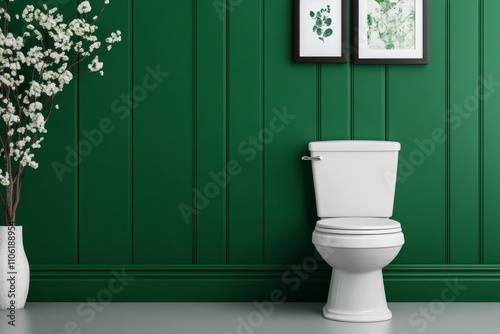 Modern bathroom design featuring green walls and minimalistic decor