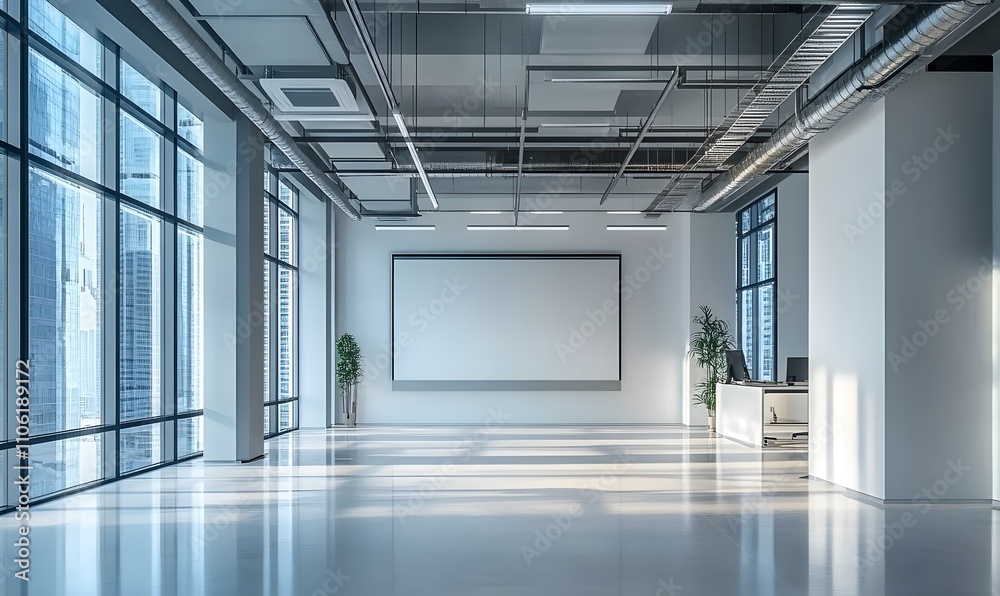 Empty office room on modern building with sunlight and indoor ventilation system on hight ceiling of large building, Generative Ai
Empty office room on modern building with sunlight and indoor ventilation system on hight ceiling of large building, Generative Ai