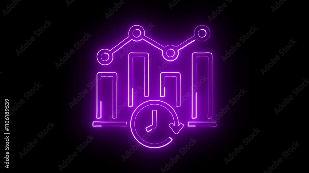 glowing neon real time icon isolated on black background. HD video motion graphic animation glowing neon real time icon isolated on black background. HD video motion graphic animation