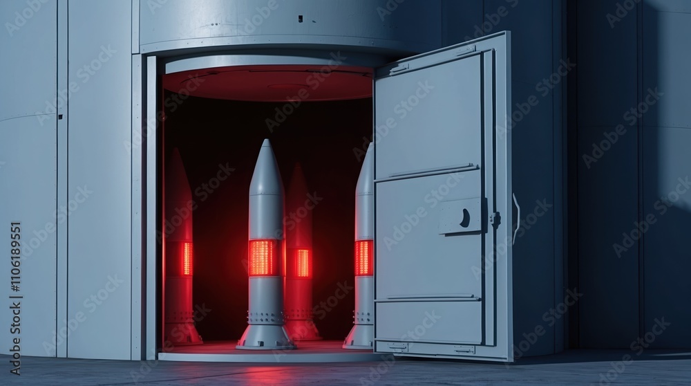 Red-Lit Missile Launchers in Modern Silo Red-Lit Missile Launchers in Modern Silo