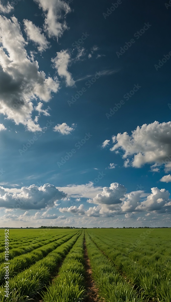 Fototapeta premium Green field under a blue sky.