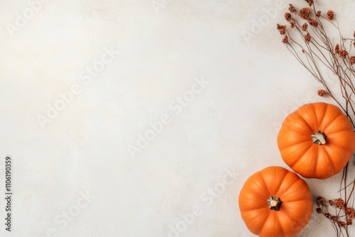 Decorative autumn pumpkins and dried flowers create warm atmosphere in a cozy...