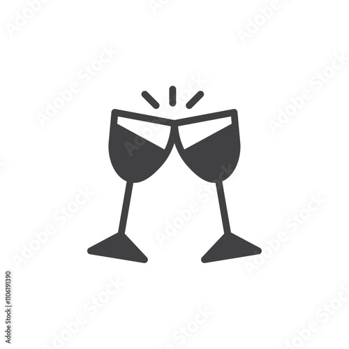 Glasses of champagne clinking icon simple vector symbol