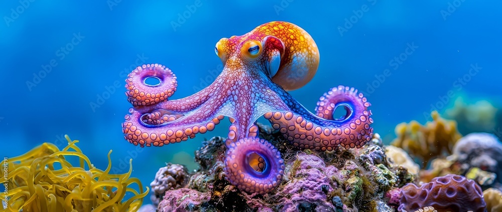 A detailed macro photograph of a blue-ringed octopus, ideal for marine photography, ocean conservation, documenting aquatic life, underwater exploration, and desktop wallpapers. A detailed macro photograph of a blue-ringed octopus, ideal for marine photography, ocean conservation, documenting aquatic life, underwater exploration, and desktop wallpapers.