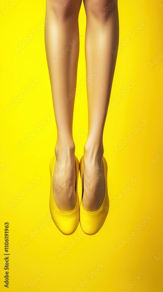 Legs in vibrant yellow heels against a matching yellow background create a bold statement, AI Legs in vibrant yellow heels against a matching yellow background create a bold statement, AI