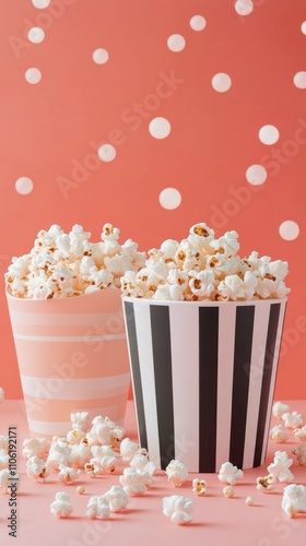 Colorful popcorn containers on a playful background during a cheerful gathering