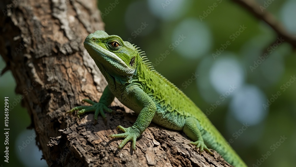 Green lizard on a tree. Green lizard on a tree.