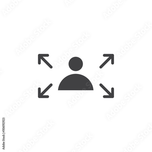 Man with arrows in four directions icon simple vector symbol