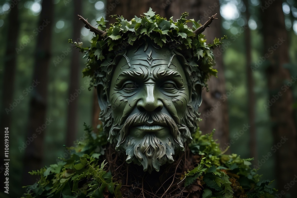 Green Man forest guardian as a symbol in paganism. Green Man forest guardian as a symbol in paganism.