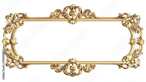 Rectangle vintage gold frame for web presentation, horizontal border in oriental style ,png with transparent background.