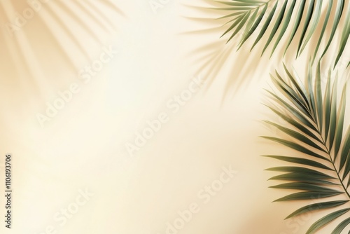 Elegant interior corner with palm leaves and textured wall showcasing natural...