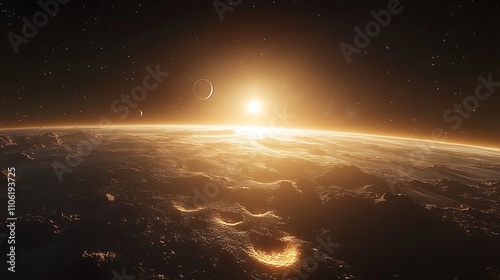 Fototapeta Naklejka Na Ścianę i Meble -  A panoramic view of the vastness of space with planet galaxy