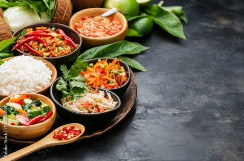 Colorful variety of fresh ingredients and dishes for a vibrant meal preparation