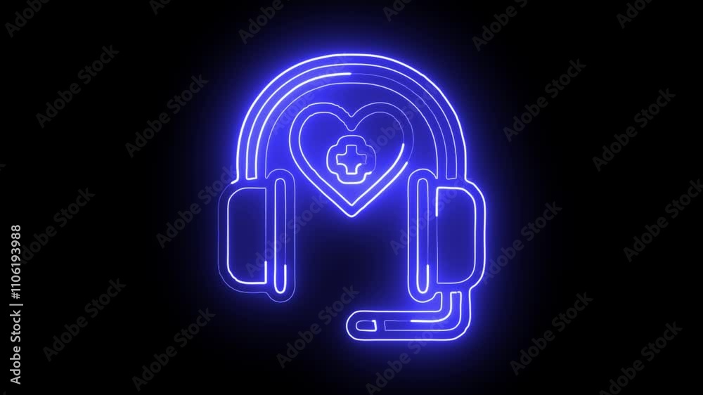 glowing neon support services icon isolated on black background. HD video motion graphic animation glowing neon support services icon isolated on black background. HD video motion graphic animation