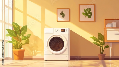 White Washing Machine in Sunny Laundry Room photo