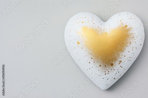 Decorative heart shaped stone with golden accents on a light background