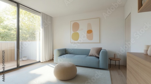 Contemporary 3D Rendering of Living Room with Modern Aesthetics