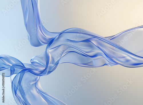 A ribbon made of transparent nylon fabric, blue, flying smoothly. photo