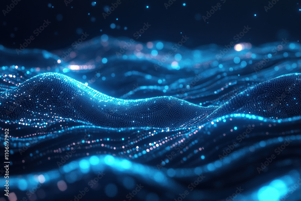 Vibrant Blue Oceanic Waves with Glowing Dots Vibrant Blue Oceanic Waves with Glowing Dots