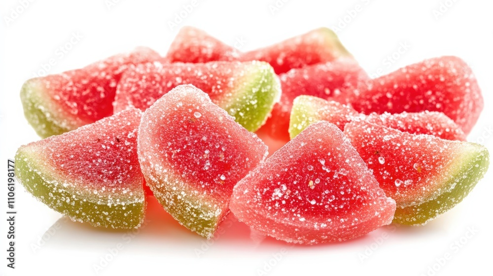 Watermelon Candy. Slices of Gummy Fruit in Vibrant Colors, Sweet Dessert Watermelon Candy. Slices of Gummy Fruit in Vibrant Colors, Sweet Dessert