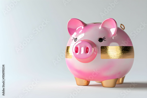 Joyful and Colorful Piggy Bank in Pink and Gold Design for Saving Money, Financial Planning, and Budgeting Concepts, Against a Clean Background