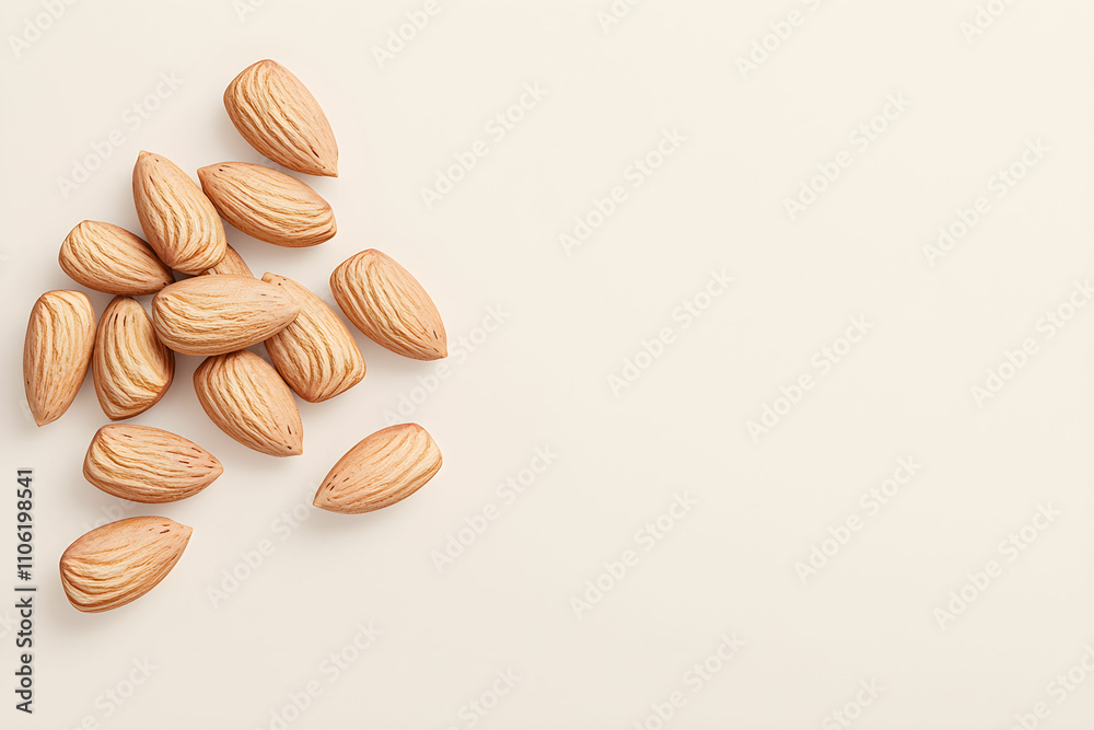 A Collection of Raw Almonds Arranged on a Light Background, Perfect for Healthy Snacking, Baking, or Culinary Use in Recipes and Natural Foods Photography A Collection of Raw Almonds Arranged on a Light Background, Perfect for Healthy Snacking, Baking, or Culinary Use in Recipes and Natural Foods Photography