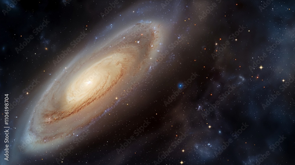 Fototapeta premium Fantastic space spiral of glowing particulars image. Mysterious galaxy rotating in dark cosmos photography scene wallpaper. Wonderful nature contemplating concept photorealistic photo