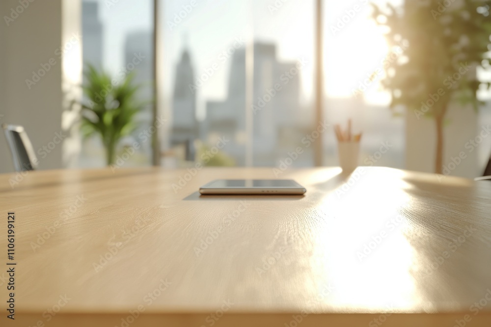 Modern Office Desk with Laptop and Smartphone in Bright Atmosphere Modern Office Desk with Laptop and Smartphone in Bright Atmosphere