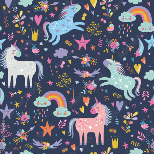 patron de unicornios entrellas y nubes