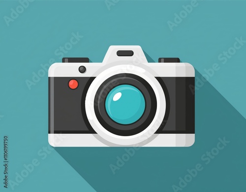 Flat-style photo camera icon representing photography equipment in a vector illustration format 