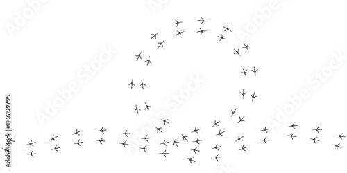 Vector trail print of bird isolated on white background.  Footprint silhouette round tracks of sparrow. Paw Print. Vector illustration. EPS10.