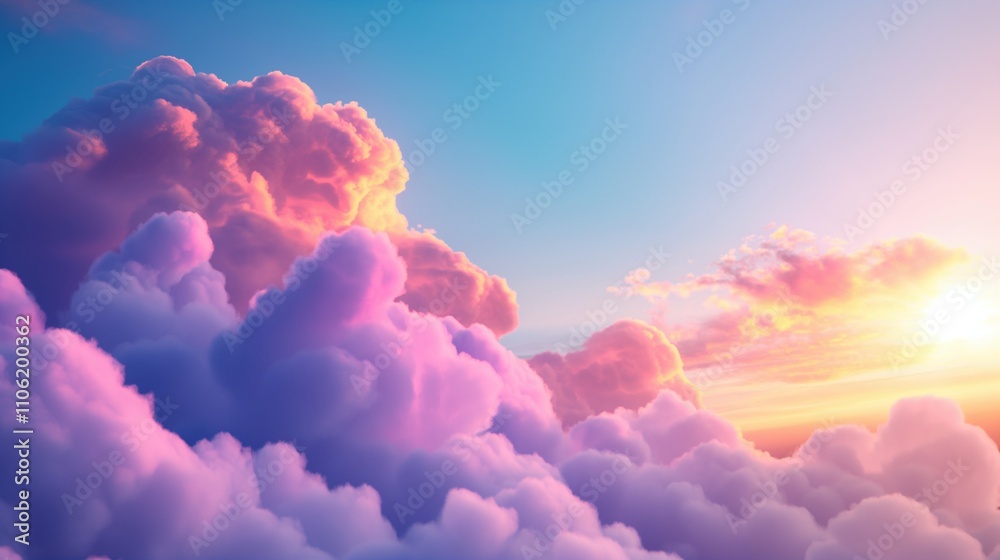 Toned purple soft clouds in clear twilight sky image. Spellbound sunset cloudscape lit by gentle sunshine photography scene wallpaper. Heaven beauty concept photorealistic photo Toned purple soft clouds in clear twilight sky image. Spellbound sunset cloudscape lit by gentle sunshine photography scene wallpaper. Heaven beauty concept photorealistic photo