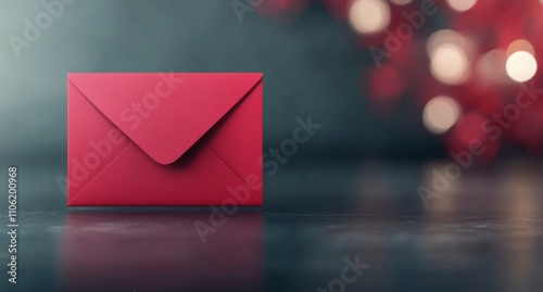 Bright red envelope on dark textured background conveying a sense of anticipa...