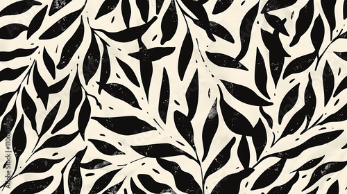 An Abstract Lino Print Pattern Inspired by Nature, Featuring Flowing Organic Shapes and Textures, Reflecting the Harmony and Complexity of Natural Forms Through Bold, Contrasting Lines