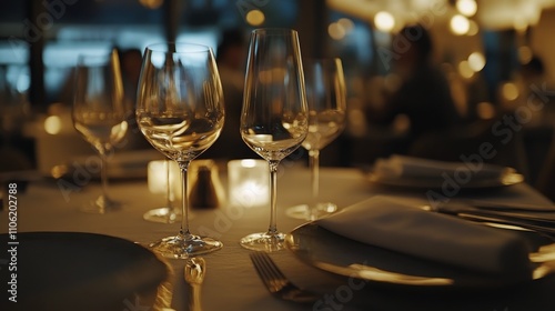 Elegant candlelit dinner setting with wine glasses and soft lighting in a coz...