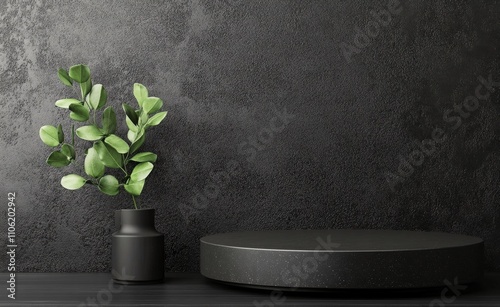 Minimalist display area with dark textured background for product presentation