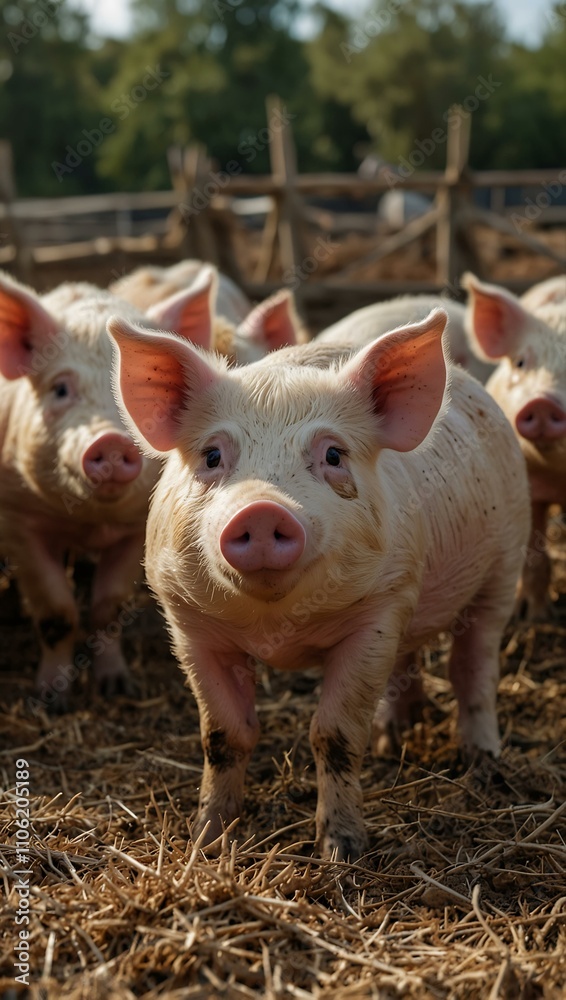 Group of pigs in a farmyard. Group of pigs in a farmyard.