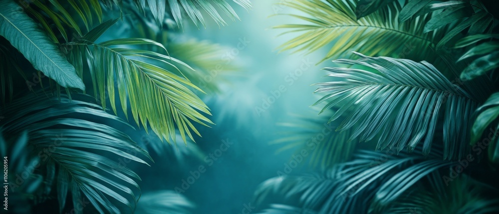 Lush green foliage creates a serene, misty atmosphere in a tropical setting. Lush green foliage creates a serene, misty atmosphere in a tropical setting.
