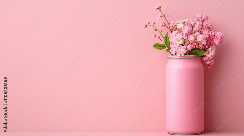 Fototapeta premium Pink flowers in a matching pink vase create a harmonious and soothing aesthetic, AI