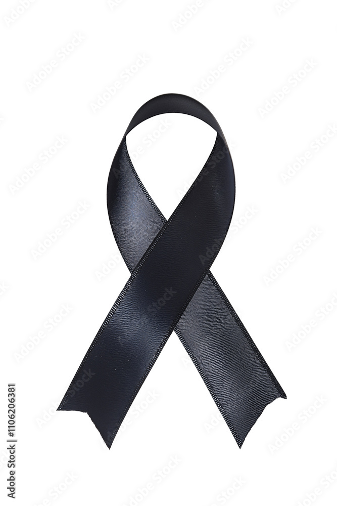 Black ribbon loop symbolizing mourning or awareness, transparent background, png