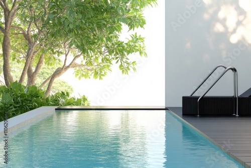Relaxing by the tranquil poolside with lush greenery around at a sunny afternoon